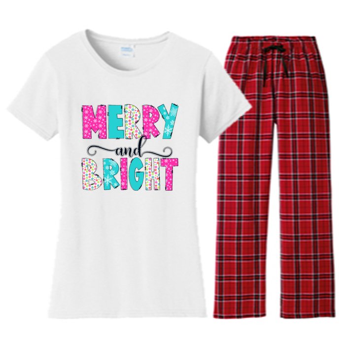 Merry And Bright Christmas Cute Family Xmas Holiday Women's Flannel Pajama Set