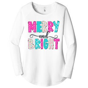 Merry And Bright Christmas Cute Family Xmas Holiday Women's Perfect Tri Tunic Long Sleeve Shirt