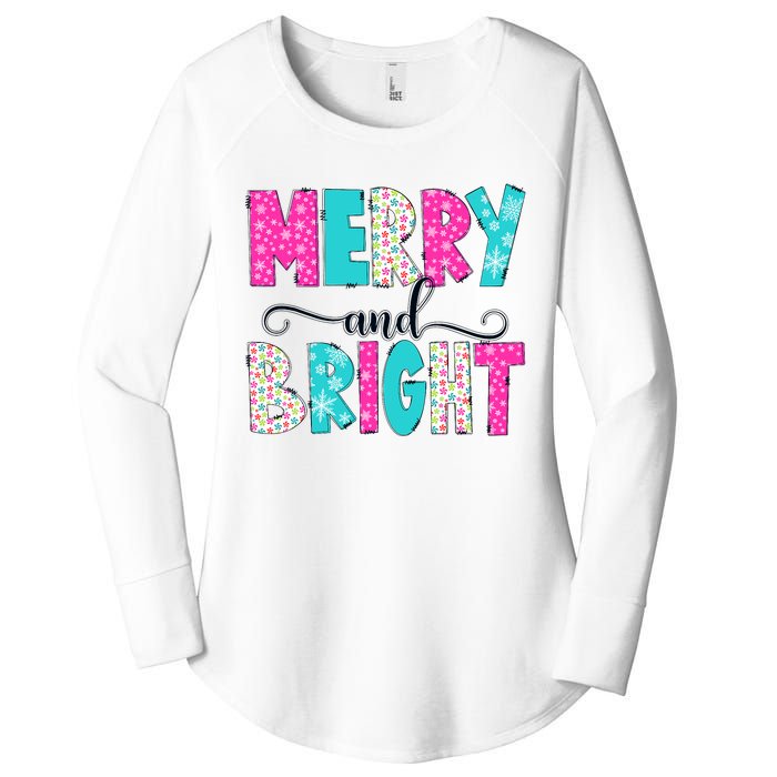 Merry And Bright Christmas Cute Family Xmas Holiday Women's Perfect Tri Tunic Long Sleeve Shirt