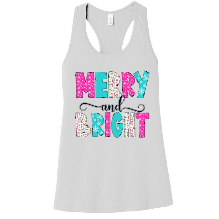 Merry And Bright Christmas Cute Family Xmas Holiday Women's Racerback Tank