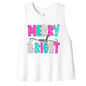 Merry And Bright Christmas Cute Family Xmas Holiday Women's Racerback Cropped Tank