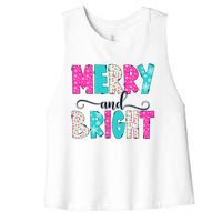 Merry And Bright Christmas Cute Family Xmas Holiday Women's Racerback Cropped Tank