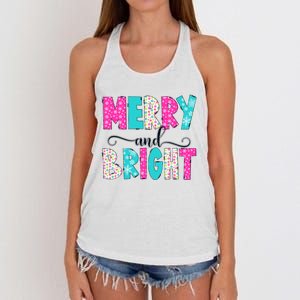 Merry And Bright Christmas Cute Family Xmas Holiday Women's Knotted Racerback Tank