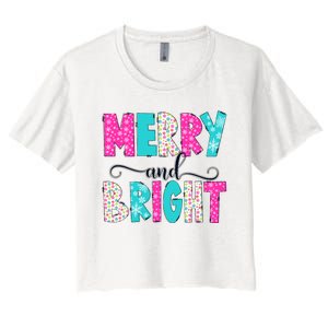 Merry And Bright Christmas Cute Family Xmas Holiday Women's Crop Top Tee