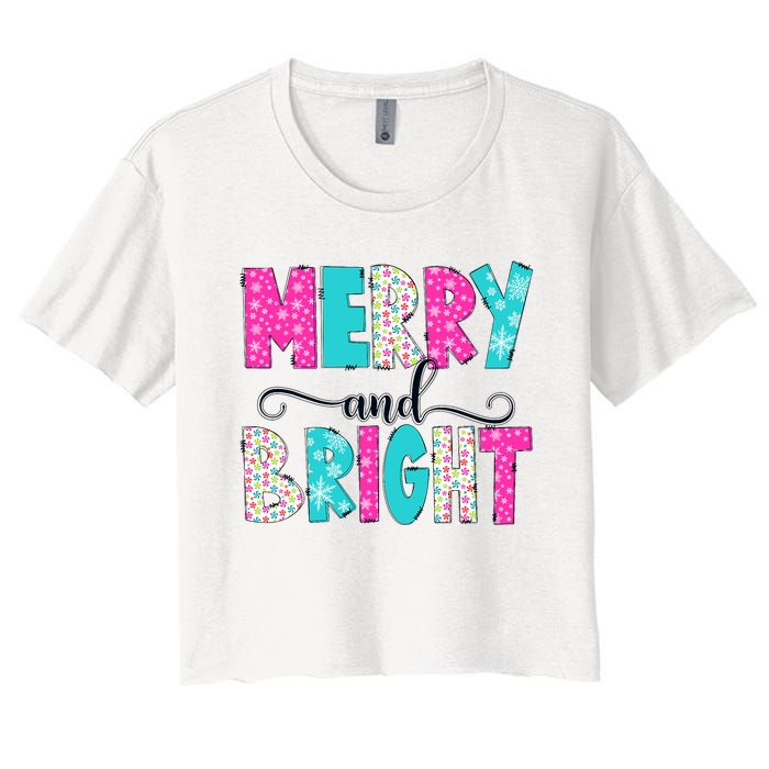 Merry And Bright Christmas Cute Family Xmas Holiday Women's Crop Top Tee