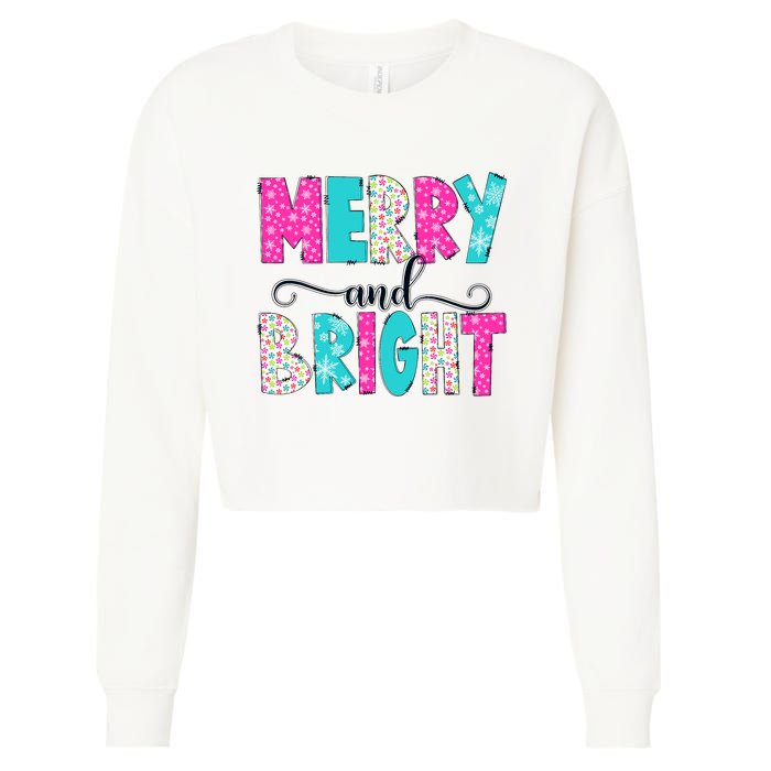 Merry And Bright Christmas Cute Family Xmas Holiday Cropped Pullover Crew