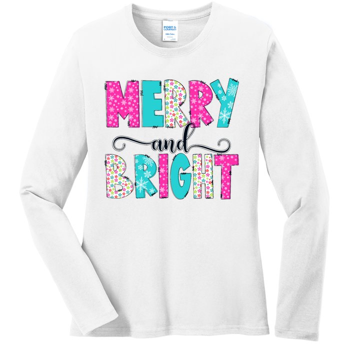 Merry And Bright Christmas Cute Family Xmas Holiday Ladies Long Sleeve Shirt