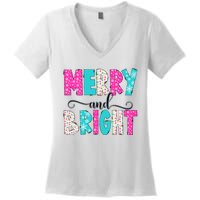 Merry And Bright Christmas Cute Family Xmas Holiday Women's V-Neck T-Shirt