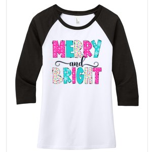 Merry And Bright Christmas Cute Family Xmas Holiday Women's Tri-Blend 3/4-Sleeve Raglan Shirt