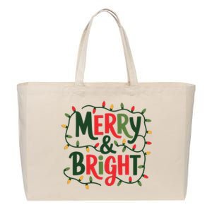 Merry And Bright Christmas Light Cotton Canvas Jumbo Tote