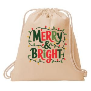 Merry And Bright Christmas Light Drawstring Bag