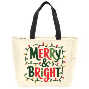 Merry And Bright Christmas Light Zip Tote Bag