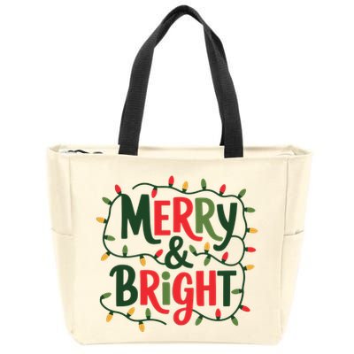 Merry And Bright Christmas Light Zip Tote Bag