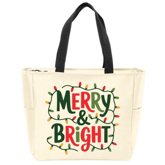 Merry And Bright Christmas Light Zip Tote Bag