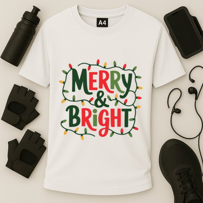 Merry And Bright Christmas Light Cooling Performance Crew T-Shirt
