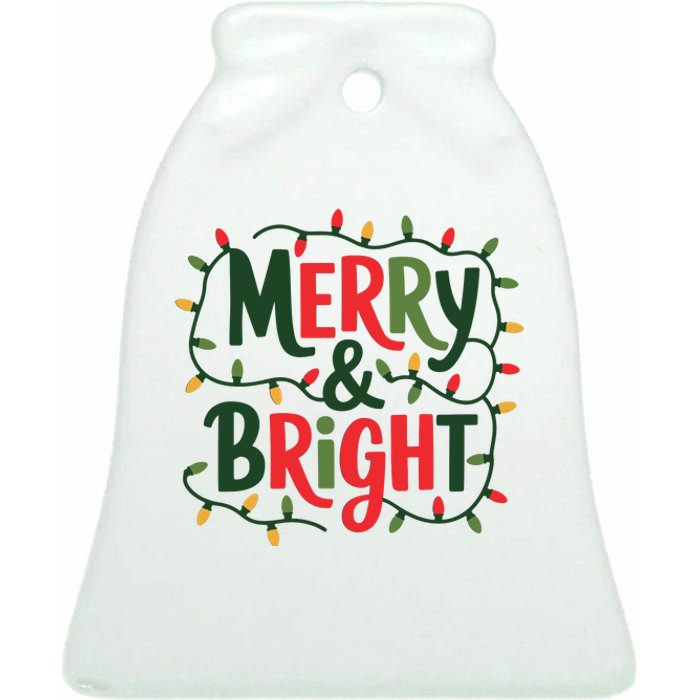 Merry And Bright Christmas Light Ceramic Bell Ornament