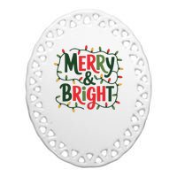 Merry And Bright Christmas Light Ceramic Oval Ornament