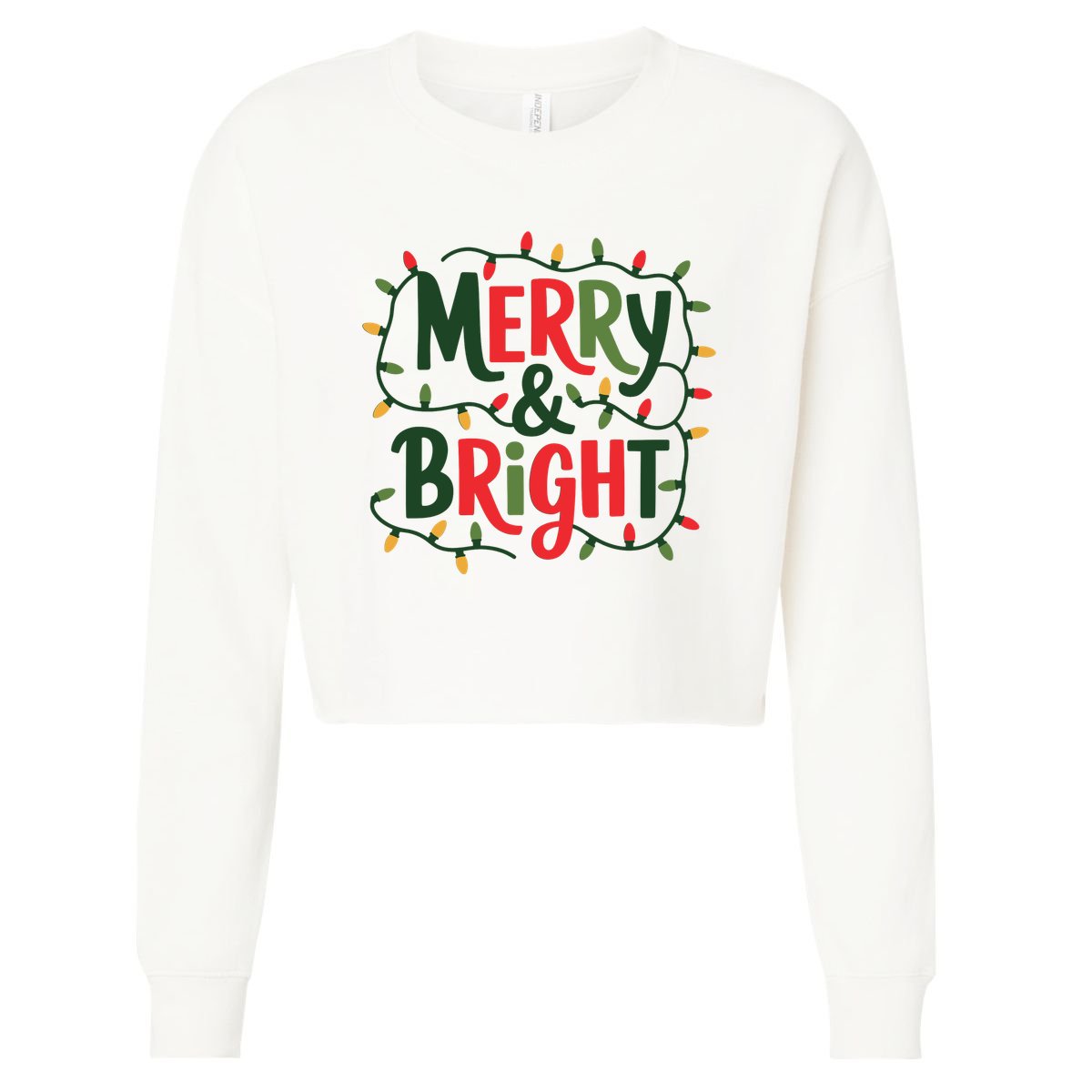 Merry And Bright Christmas Light Cropped Pullover Crew