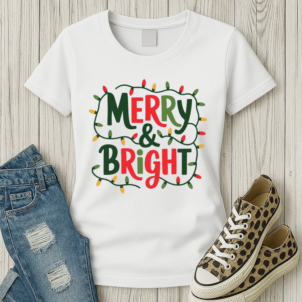 Merry And Bright Christmas Light Womens T-Shirt
