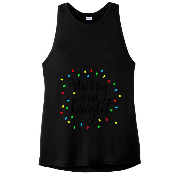 Merry and bright christmas family pajamas matching  Ladies PosiCharge Tri-Blend Wicking Tank