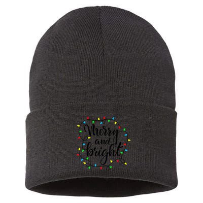 Merry and bright christmas family pajamas matching  Sustainable Knit Beanie