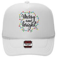 Merry and bright christmas family pajamas matching  High Crown Mesh Back Trucker Hat