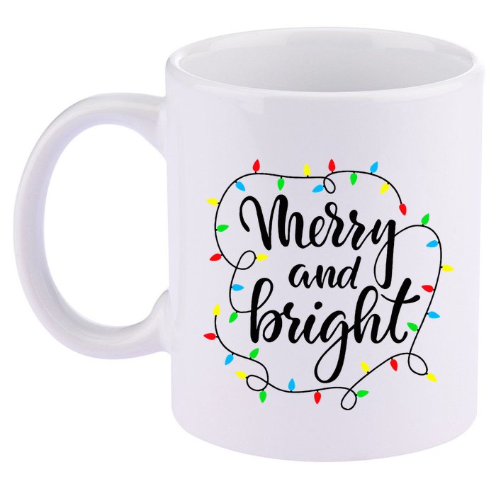 Merry and bright christmas family pajamas matching  11oz C Handle Ceramic Mug