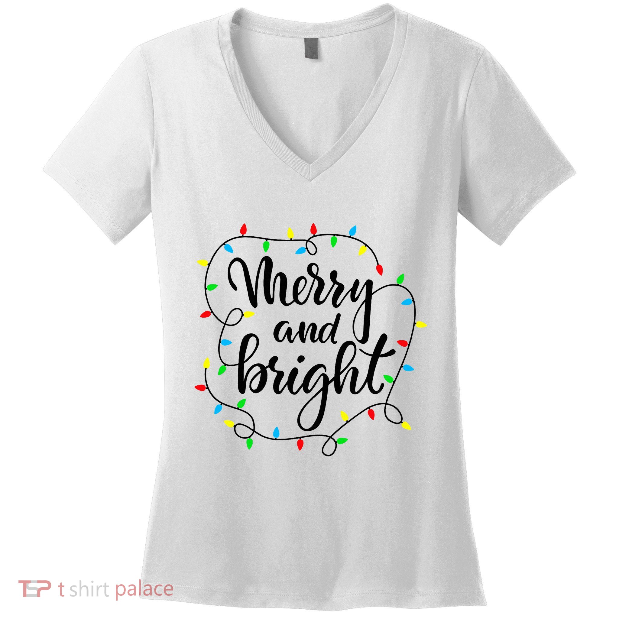 Merry and bright christmas family pajamas matching  Women's V-Neck T-Shirt