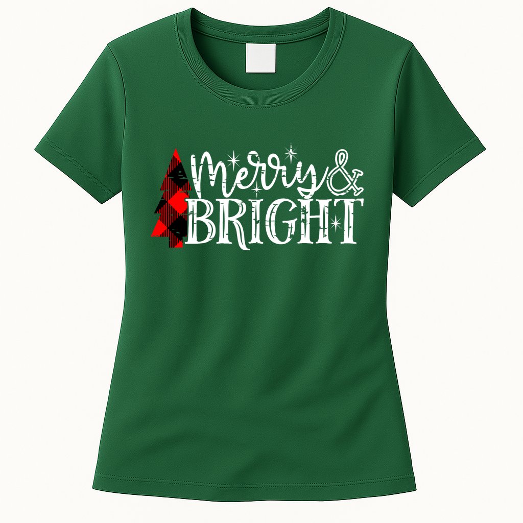 Merry And Bright Cute Christmas Gift Womens T-Shirt