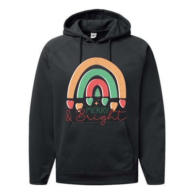 Merry And Bright Rainbow Holiday Graphic Performance Fleece Hoodie