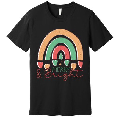 Merry And Bright Rainbow Holiday Graphic Premium T-Shirt