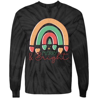 Merry And Bright Rainbow Holiday Graphic Tie-Dye Long Sleeve Shirt