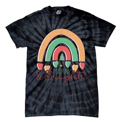 Merry And Bright Rainbow Holiday Graphic Tie-Dye T-Shirt