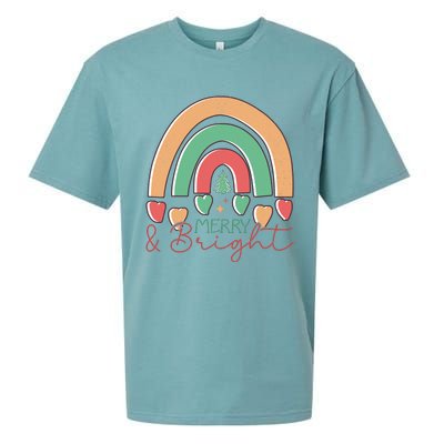 Merry And Bright Rainbow Holiday Graphic Sueded Cloud Jersey T-Shirt