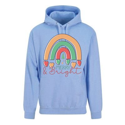 Merry And Bright Rainbow Holiday Graphic Unisex Surf Hoodie