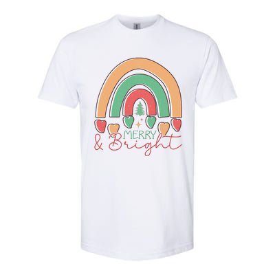 Merry And Bright Rainbow Holiday Graphic Softstyle CVC T-Shirt