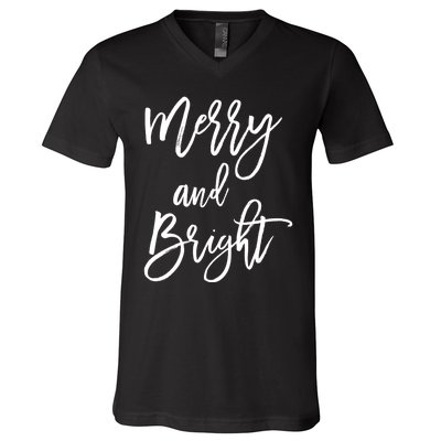 Merry And Bright Holiday Christmas V-Neck T-Shirt