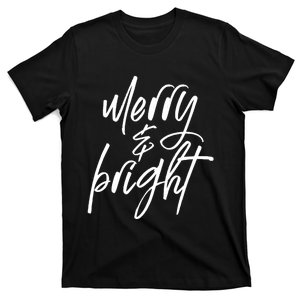 Merry And Bright Print Letters Merry Christmas Design T-Shirt