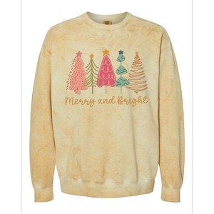 Merry And Bright Png Retro Christmas Tree Pink Colorblast Crewneck Sweatshirt