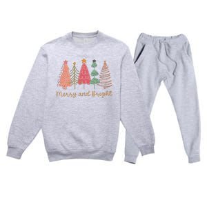 Merry And Bright Png Retro Christmas Tree Pink Premium Crewneck Sweatsuit Set