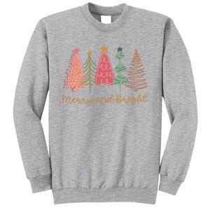 Merry And Bright Png Retro Christmas Tree Pink Tall Sweatshirt