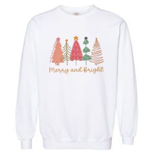 Merry And Bright Png Retro Christmas Tree Pink Garment-Dyed Sweatshirt