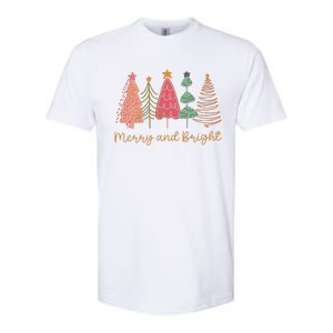 Merry And Bright Png Retro Christmas Tree Pink Softstyle CVC T-Shirt