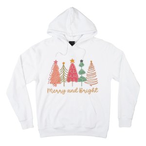 Merry And Bright Png Retro Christmas Tree Pink Hoodie