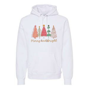 Merry And Bright Png Retro Christmas Tree Pink Premium Hoodie