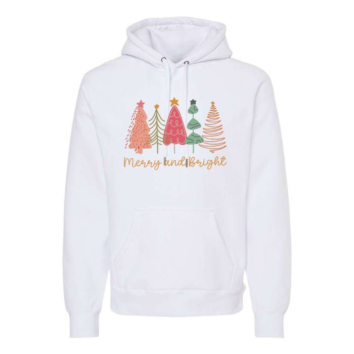 Merry And Bright Png Retro Christmas Tree Pink Premium Hoodie