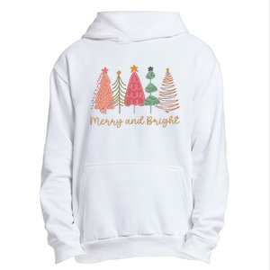 Merry And Bright Png Retro Christmas Tree Pink Urban Pullover Hoodie