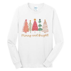 Merry And Bright Png Retro Christmas Tree Pink Tall Long Sleeve T-Shirt