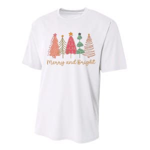 Merry And Bright Png Retro Christmas Tree Pink Performance Sprint T-Shirt