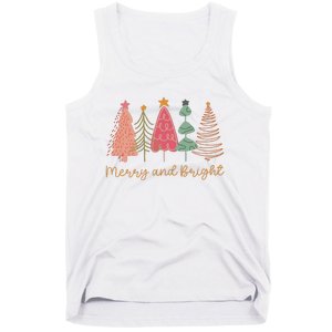 Merry And Bright Png Retro Christmas Tree Pink Tank Top